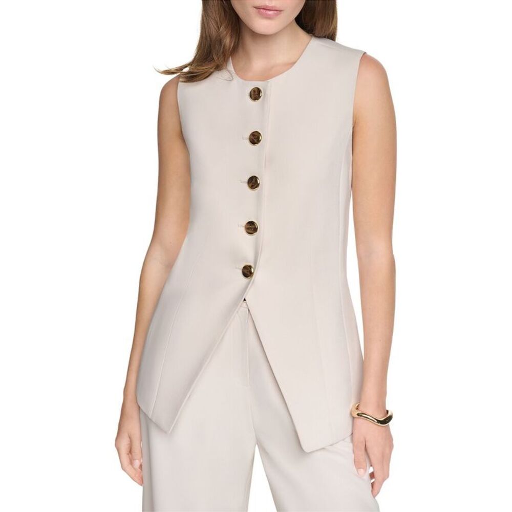 Halston Womens Button Up Vest Top